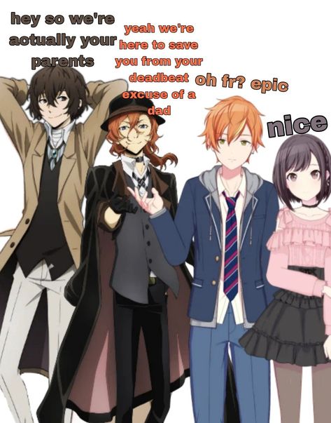 Ena And Akito, Dazai Osamu Anime, Bad Parenting, Vocaloid Funny, Osamu Dazai, Fandom Crossover, Colorful Stage, Silly Dogs, Dazai Osamu