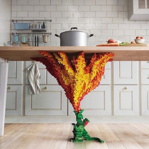 Table Lego, Dragon Table, Lego Dragon, Lego Furniture, Lego Table, Lego Diy, Kitchens Design, Lego Inspiration, Lego Creative