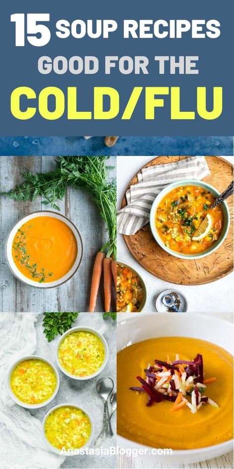 Looking for some great soup recipes good for the cold time and flue season? Check this collection of healthy and comforting soup recipes! #souprecipes #soup #cold #flu #healthyfood Simple Soup For Colds, Soups And Stews When Sick, Soup For A Sick Person, Soup To Get Rid Of Cold, Soup To Clear Sinuses, Good Soup For When Your Sick, Cough Soup Recipe, Soups To Help With Congestion, Cold Healing Foods