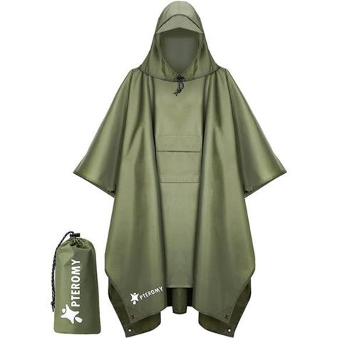 Polyester Imported Polyester Lining Button Closure Hand Wash Only [Premium Material] This Rain Poncho Is Made From Lightweight Yet Durable And Rip-Resistant Polyester Material. Seams Are Sealed With Waterproof Backing Material To Guarantee No Rain Will Leak From Them. Each Corner Is Reinforced And Comes With A Grommet. Quality Buttons Along The Side Are Added To Help In Windy Weather. A Brim Is Incorporated In The Hood To Help You See Better [Reusable And Easy To Carry] This Rain Poncho Is Easy Poncho Raincoat, Camping Tarp, Rain Suits, Emergency Shelter, Rain Suit, Raincoat Jacket, Rain Poncho, Rain Gear, Hooded Raincoat