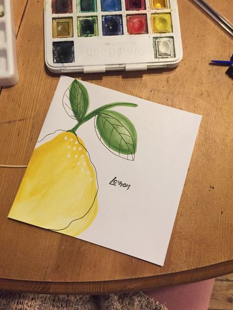 Sketch Book Watercolor Ideas, Aquarelle Painting Easy, Lemon Drawing, Watercolor Fruits, Cuadros Diy, Watercolor Lemon, Lemon Watercolor, Watercolor Fruit, Painting Art Lesson