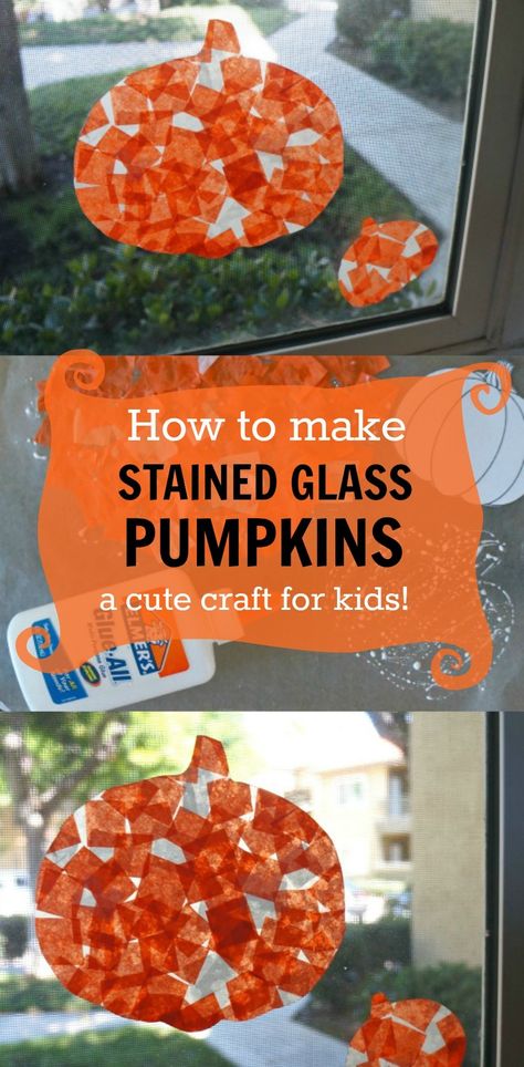 Tissue Paper Pumpkins, Pumpkin Crafts For Preschoolers, Stained Glass Tissue Paper, Harvest Crafts For Kids, Pumpkin Suncatcher, Prek Art, Paper Pumpkin Craft, Senior Crafts, Homeschool Holidays