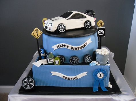 Toyota Supra Toyota Cake, Car Cakes For Men, Birthday Cake For Boyfriend, Cars Theme Cake, Unicorn Party Food, Car Cake Toppers, Cake For Boyfriend, Toyota Ae86, 30 Birthday Cake