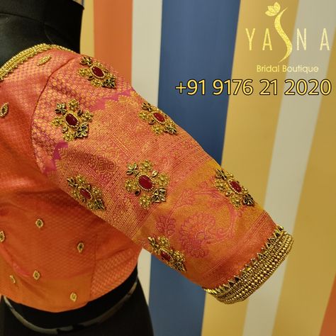 Orange Blouse Aari Work Designs, Tablet Beads Aari Work Blouse, Blouse Designs Bridal, Blouse Aari Work, Blouse Designs Aari Work, Accessory Illustration, Pink Blouse Designs, Blouse Maggam Work, Boat Neck Blouse Design