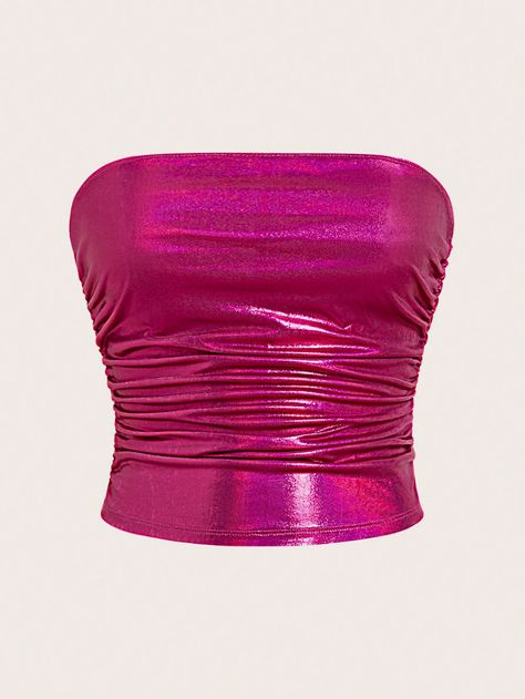 Women's Pink Metallic Pleated Strapless Top Multicolor Party  Sleeveless Knitted Fabric Plain  Medium Stretch  Women Clothing, size features are:Bust: ,Length: ,Sleeve Length: Metallic Pink Top, Metallic Clothes, Hot Pink Tube Top, Magenta Top, Pink Tube Top, Sparkly Party, Top Bustier, Hot Pink Tops, Catty Noir