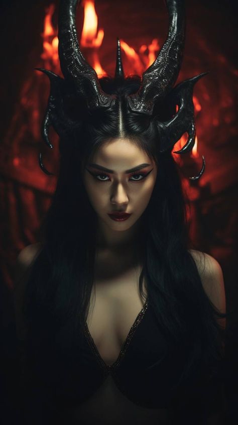 Demon Woman Photography, Devil Photoshoot, Female Demons, Dark Beauty Photography, Gothic Wallpaper, Angel Images, Gothic Fantasy Art, Goth Decor, Demon Art