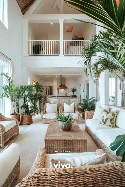 Pole Barn Interior Ideas, Beach House Living Room, Barn Interior, Coastal House, Mediterranean Style Homes, Lounge Suites, Florida House, Beach Modern, Tropical Houses