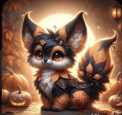 Cute Fantasy Animals, Fox Halloween, Cute Artwork, Mythical Creatures Fantasy, Mystical Animals, Mythical Animal, Cute Animal Clipart, Cute Fantasy Creatures, Fantasy Creatures Art