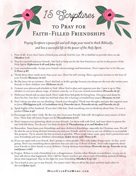 15 Scriptures for Faith-Filled Friendships – Printable! | Help Club for Moms Friendship Scripture, Prayer For Friendship, Verses About Friendship, Friendship Printables, Praying Scripture, Beautiful Scriptures, Prayer For Mothers, Inspirational Scripture Quotes, Prayer Bible