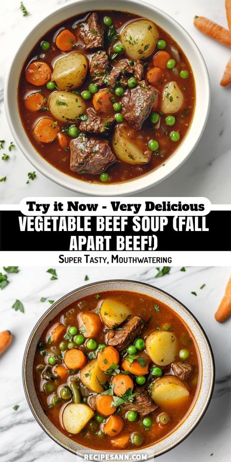 I love warming up with a bowl of this Vegetable Beef Soup! The fall-apart tender beef and vibrant vegetables create a super tasty, mouthwatering meal that’s perfect for chilly days. You can’t go wrong with this delicious recipe! Beef Soup Crockpot, Beef Broth Soup Recipes, Vegetable Beef Soup Recipes, Instant Pot Vegetable Beef Soup, Beef Vegetable Soup Recipe, Beef And Vegetable Soup, Beef Vegetable Soup, Veggie Soup Recipes, Beef Steak Recipes