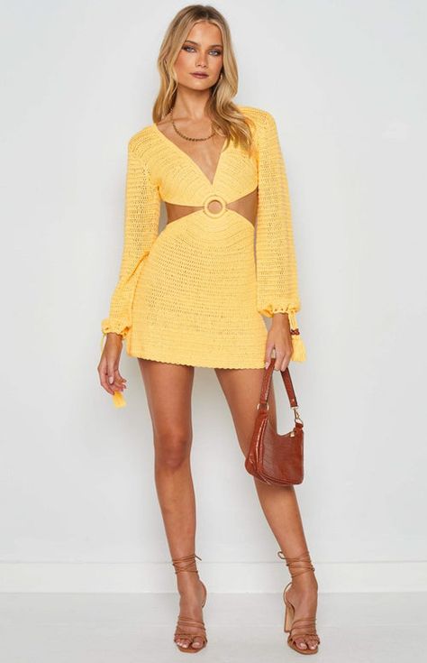 Crochet Products, Yellow Crochet, Your Crochet, Mini Dresses Online, Beginning Boutique, Summer Styles, Dress Yellow, Casual Design, Mini Dress Shop