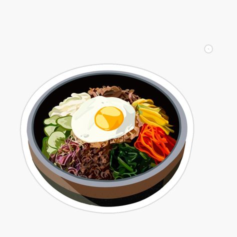 Bibimbap Drawing, Bibimbap Illustration, Korean Food Drawing, Korean Food Stickers, Korean Food Illustration, Foodie Stickers, Korean Kimbap, Korean Bibimbap, Food Sticker