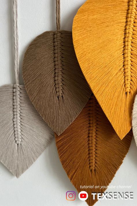 Macrame Ideas Diy, Home Decor Diy Ideas Creative, Macrame Leaves, Macrame Leaf, Macrame Feathers, Cement Flower Pots, Macrame Knots Tutorial, Diy Leaves, Feather Wall Hanging