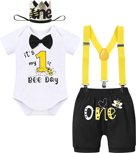 Bee 1st Birthday Party Boy, 1st Bee Day, Photo Shoot Outfits, Bee Outfit, Baby Shower Clothes, Cake Smash Outfit Boy, Birthday Clothes, Bee Day, Baby Boy First Birthday