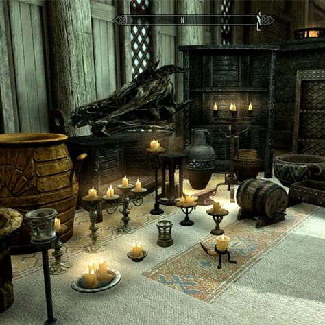 More Skyrim Skyrim Room, Skyrim House, Cozy Inn, Interior Design Games, Gaming Decor, House Design Games, Decor Guide, Game Room Decor, Home Decor Lights