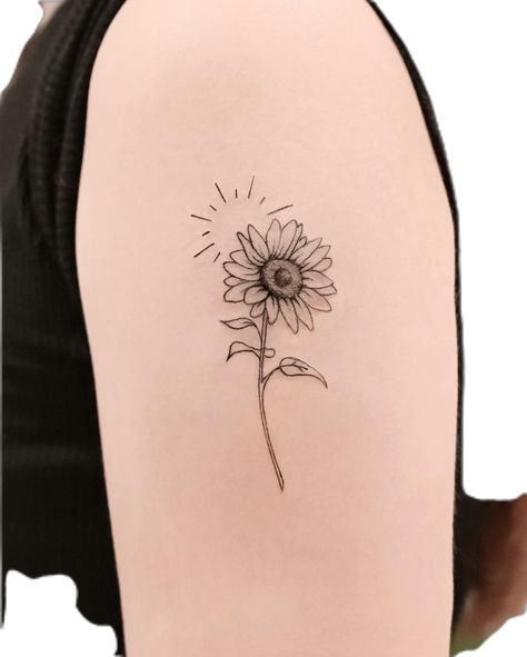 Flower With Sun Tattoo, Sunflower Friend Tattoos, Sunflower Henna Tattoo, Daisy And Sun Tattoo, Sunflower Tattoo Design Simple, Sun Tattoo Black And White, Sunflower Bunch Tattoo, Sunflower Simple Tattoo, Sunshine Sunflower Tattoo