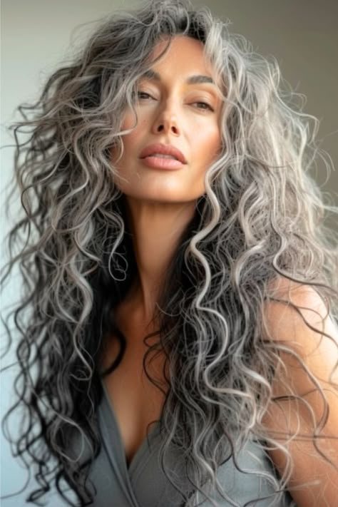 Long Grey Curly Hair Over 50, Long Curly Gray Hair Over 50 Curls, Long Grey Curly Hair, Wavy Grey Hair, Long Hair Over 50 Older Women, Curly Grey Hair, Curly Silver Hair, Curly Gray Hair, Long Silver Hair