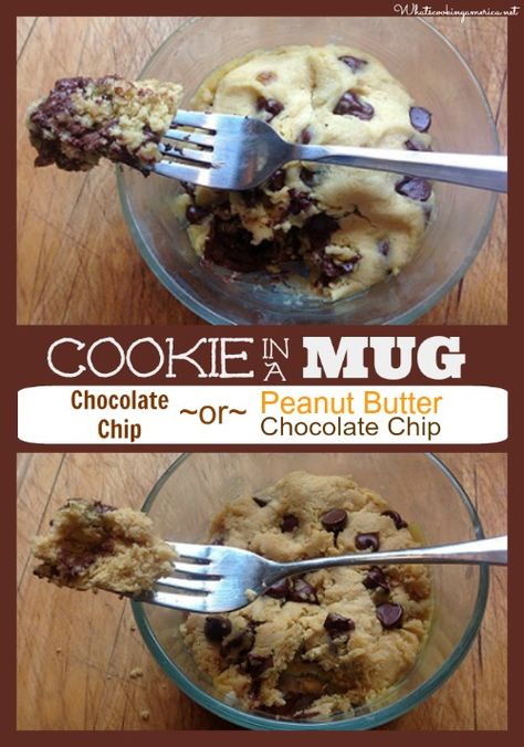 Cookie In A Mug Recipe - Chocolate Chip or Peanut Butter Chocolate Chip Cookies In A Mug, Cookie In A Mug Recipe, Mug Cookie Recipes, Chocolate Chip Mug Cookie, Microwave Chocolate Chip Cookie, Mug Recipe, Mug Cookie, Chip Mug, Cookie In A Mug