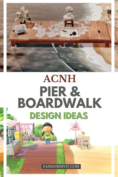 From custom pier designs to gorgeous boardwalks along the beach, this huge Animal Crossing: New Horizons inspo gallery offers loads of ideas for your island. Animal Crossing Beach House Ideas, Animal Crossing Dock Path, Acnh Dock Ideas Kapp’n, Acnh Beach Boardwalk, Acnh Boardwalk Ideas, Acnh Pier Ideas, Animal Crossing Boardwalk, Acnh Boardwalk Design, Acnh Secret Beach Entrance