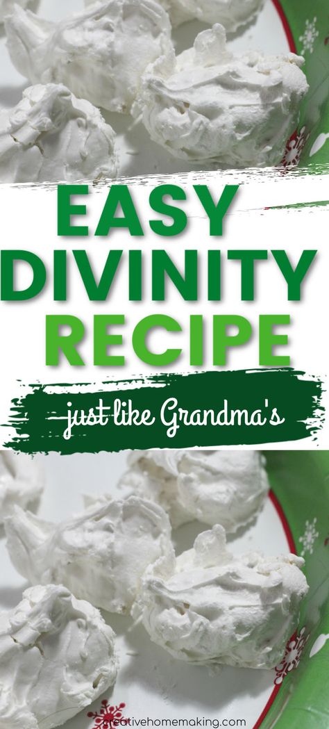 Old Fashioned Divinity Candy, Divinity Recipe Easy, Best Divinity Recipe, Easy Christmas Divinity, Easy Divinity Recipe Microwave, Christmas Divinity Candy Recipes, Homemade Divinity Candy, Easy Old Fashioned Desserts, Old Fashion Divinity Candy