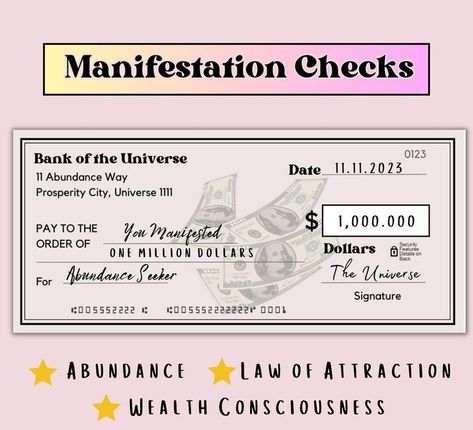 Manifestation Checks, Manifestation Check, Abundance Check, Money Vision Board, One Million Dollars, Attraction Manifestation, Millionaire Minds, Vision Board Affirmations, Wealth Affirmations