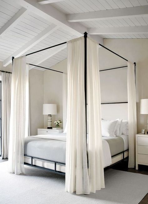 Master bedroom ideas for couples. White canopy with sheer curtains. Romantic beautiful master bedroom. Modern Canopy Bed, Iron Canopy Bed, Beautiful Bed Designs, All White Bedroom, Canopy Bed Curtains, White Bedroom Design, Bed Design Modern, Bedroom Paint Colors, Couple Bedroom