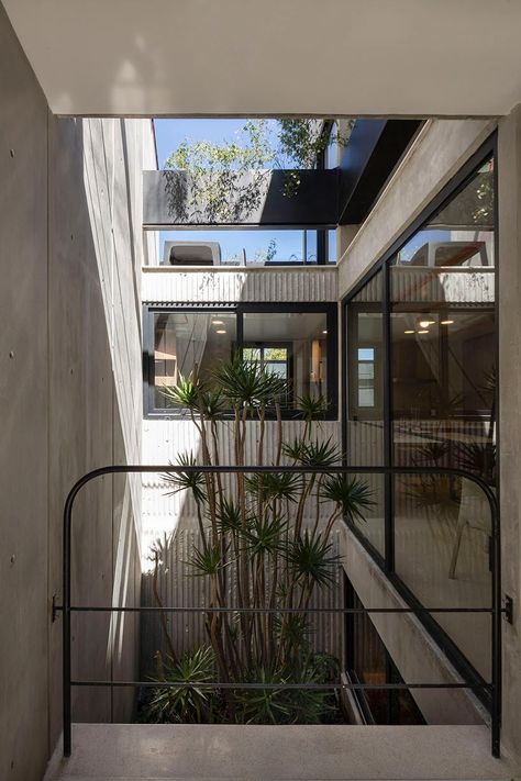 corrugated concrete towers + verdant patios form student housing by a-001 in mexico Modern Student Housing, Student Housing Architecture, Corrugated Concrete, Student Residence, Houses In Mexico, Student Housing, Minimal House Design, Student House, Apartment Architecture