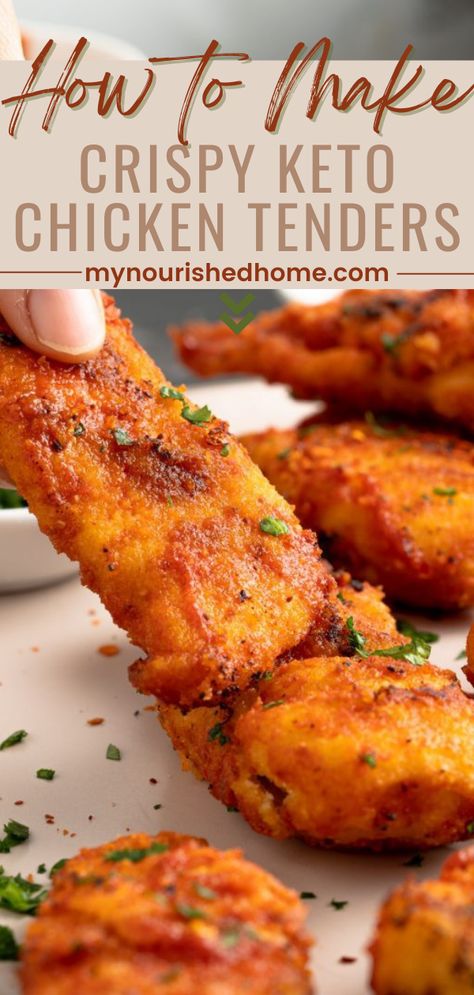 Learn how to make crispy keto chicken tenders. Follow our simple step-by-step instructions to enjoy these delicious keto chicken tenders. The homemade sweet and spicy sauce is also quick and easy to make while the chicken tenders are baking in the oven. Store leftovers in the fridge for lunch the next day! Keto Chicken Tenders, Keto Diet Drinks, Keto Approved Foods, Steak Rub, Lowcarb Recipes, Chicken Tenders Recipe, Keto Diet Results, Starting Keto Diet, Chicken Tender Recipes