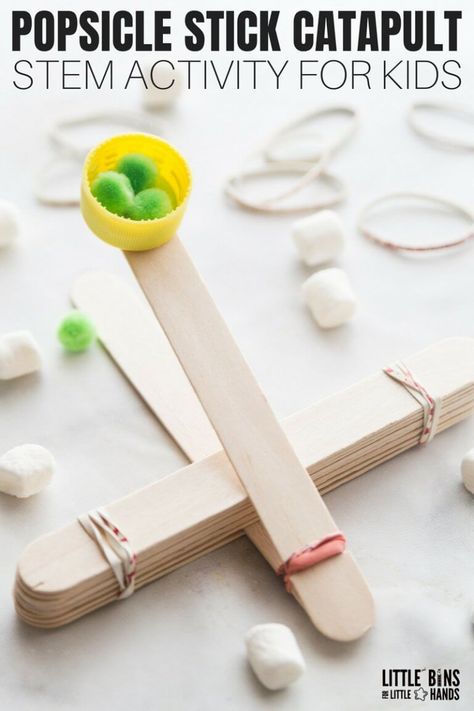 Catapult For Kids, Popsicle Stick Catapult, Easy Popsicles, Kids Stem Activities, Popsicle Stick Crafts For Kids, Diy Popsicle Stick Crafts, Diy Popsicle, Popsicle Crafts, Crafts For Teens To Make