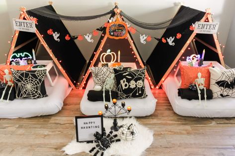 Halloween Sleepover Party, Adult Sleepover, Wedding Teepee, Adult Slumber Party, Ultimate Sleepover, Party Tent Rentals, Sleepover Tents, Birthday Sleepover Ideas, Halloween Sleepover