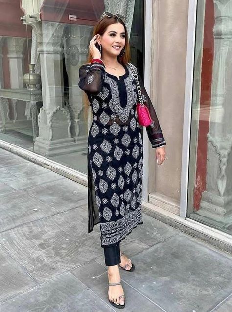 Chikankari Kurta Designs Latest, Lakhnavi Chikankari Kurta, Chikankari Kurta Designs, Chikankari Kurti Designs Latest, Lakhnavi Kurta Design, Black Chikankari Kurti, Lakhnavi Kurti, Black Chikankari Kurta, Pakistani Eid Dresses