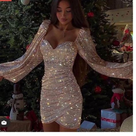 Full Sleeves Dress, Gold Cocktail, Pink Rhinestones, Full Sleeve, Pretty Dresses, Homecoming Dresses, Homecoming, Light Pink, Beauty Hacks