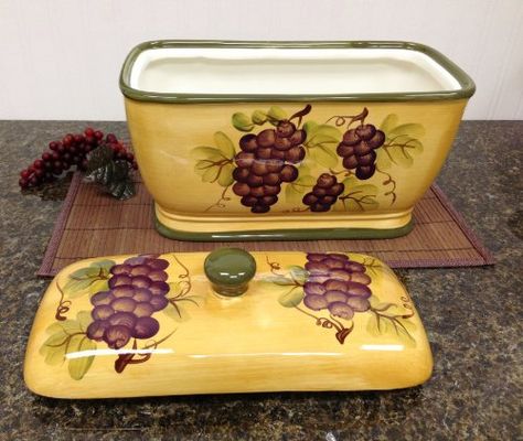 Kitchen Decor Grape Desing Tuscany Wine Bread Canister Box Grapes And Wine, Amazon Kitchen Decor, Grape Kitchen Decor, Retro Kitchen Accessories, Cow Kitchen Decor, Wine Decor Kitchen, Tuscany Wine, Grape Decor, Mexican Kitchen Decor