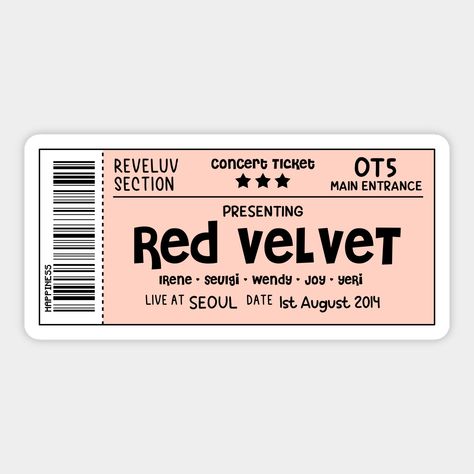 Red Velvet Kpop Stickers, Rv Stickers, Red Velvet Concert, Red Velvet Songs, Ticket Drawing, Red Ticket, Ticket Sticker, Red Journal, Graphic Layout