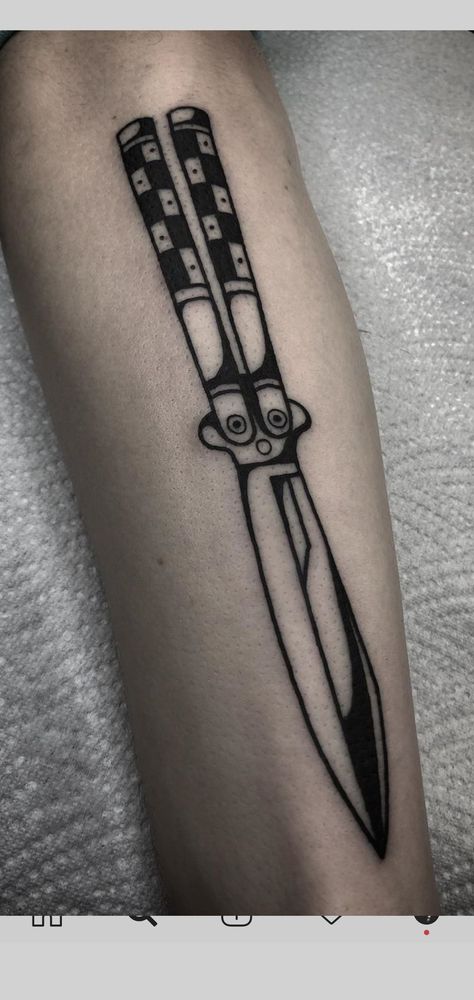 Balisong Tattoo, Butterfly Knife Tattoo, Knife Tattoo, Butterfly Knife, Tat Ideas, Tattoos Ideas, American Traditional, Tattoo Inspo, Deathly Hallows Tattoo