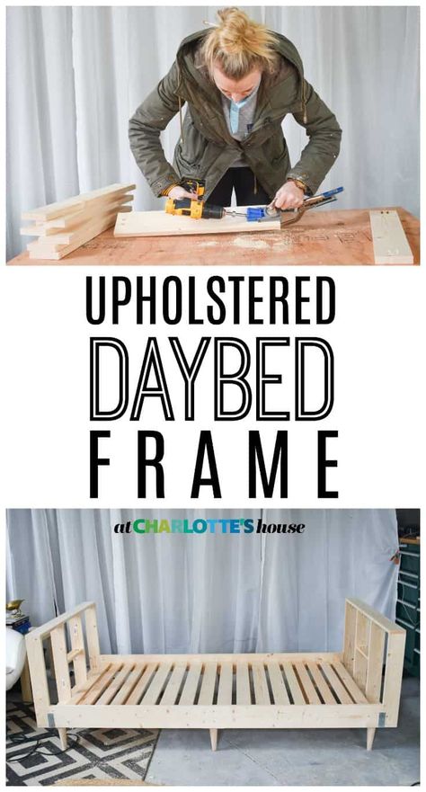 Diy Upholstered Daybed, Diy Day Bed Frame, Build A Daybed, Diy Beds, Palette Patio Furniture, Bed Makeover, Diy Pallet Couch, Daybed Frame, Sofa Makeover