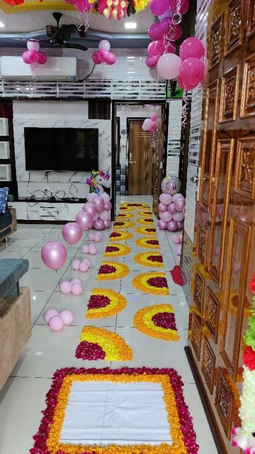 Flower Entry Decoration, Baby Welcome Flower Decoration, Flower Welcome Decoration, Welcome Home Flower Decoration, Welcome Bhabhi Decoration Ideas, Kum Kum Pagla Decoration, Flower Decoration For Welcome, Chathi Decoration Ideas At Home, Welcome Bride Decoration Ideas