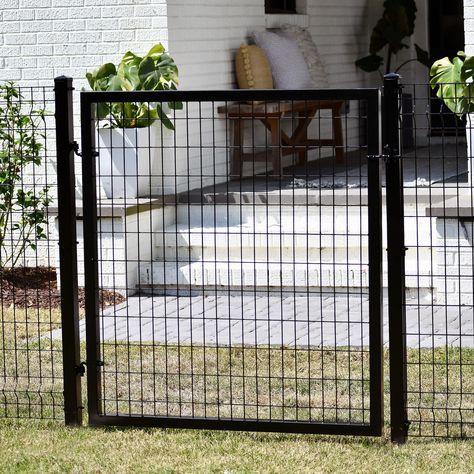 The 4 ft. x 4 ft. Euro black steel straight fence gate is an attractive alternative to chain link fencing. The classic yet sleek style is both elegant and practical. Use as a stand-alone gate or combine with individual fence panels and posts (sold separately) to match your design needs. Ironcraft Euro 4-ft H x 4-ft W Black Powder-coated Steel Decorative Fence Gate | 838298SOS Dog Yard Fence, Aluminum Fence Gate, Black Chain Link Fence, Fences Alternative, Hog Wire Fence, Cheap Garden Fencing, Steel Fence Panels, Steel Fence Posts, Chain Link Fencing