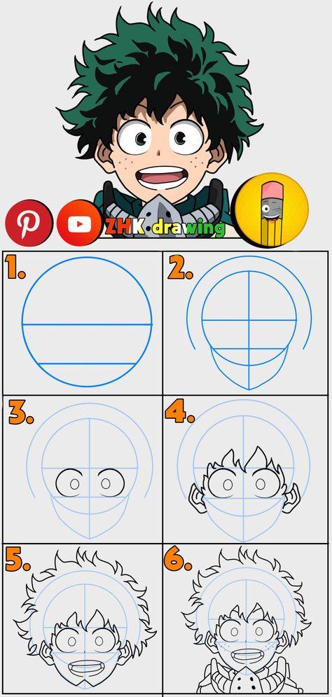 Deku Drawing Step By Step, Deku Face Drawing, Midoriya Drawing, Izuku Midoriya Drawing, Deku Drawing Sketch, Best Drawing, How To Draw Deku, Deku Drawing, Learn To Draw Anime