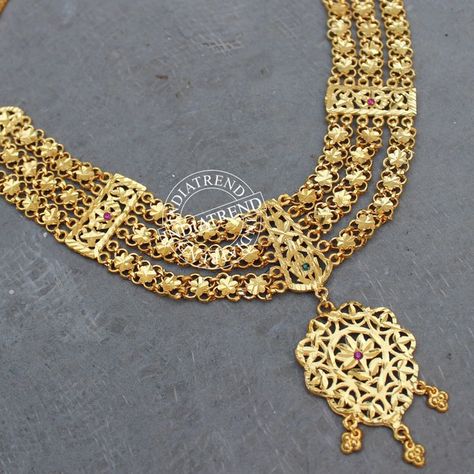 Chandan Haar Jewellery Gold, Jewelry Kundan, Antique Gold Jewelry Indian, Gold Jewelry Simple Necklace, Beautiful Gold Necklaces, Jewelry Set Design, Antique Jewelry Indian, Bridal Jewelry Collection, Gold Pendant Jewelry