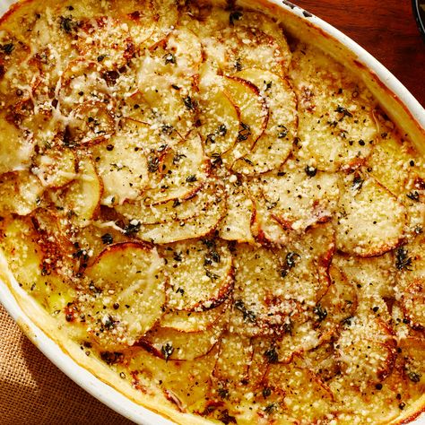 Potatoes au Gratin Recipe | Bon Appétit Make Ahead Scalloped Potatoes, Potato Gratin Recipe, Au Gratin Potato Recipes, Au Gratin Recipes, Potatoes Au Gratin, Potato Gratin, Potato Sides, Scalloped Potatoes, Thanksgiving Side Dishes