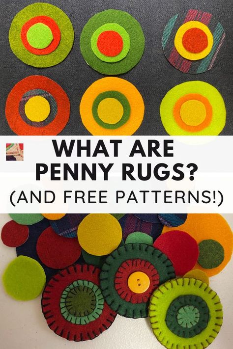 Wool Penny Rug Patterns Free Printable, Penny Rugs Tutorial, Penny Rugs Primitive, Wool Penny Rugs, Wool Applique Patterns Templates Free Printable Penny Rugs, Wool Penny Ideas, Primitive Rug Hooking Patterns Free, Wool Applique Patterns Free, Penny Rugs Patterns Free