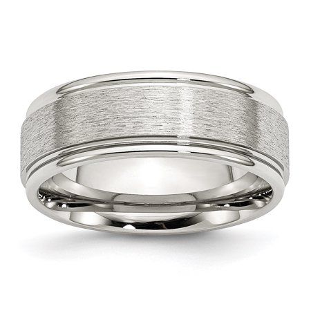 Dimensions: Width:8mmEngravableStainless SteelPolished & satinGrooved** Size: 9.5. Color: Metal Type. Gender: male. Age Group: adult. Stainless Steel Wedding Bands, Stainless Steel Polish, Band Jewelry, Unisex Ring, Ring Fit, Size 10 Rings, Stainless Steel Band, Stainless Steel Rings, Steel Ring