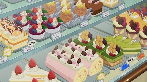 Bakery Anime Background, Anime Grocery Store, Food Highlight Cover, Anime Desserts, List Of Anime, Anime Foods, Computer Wallpapers, Food Illustration Art, Cute Banners