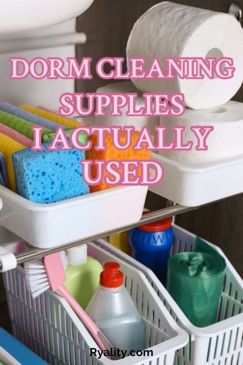 ooooh this is the best dorm cleaning supplies list I've seen! College Dorm Cleaning Supplies, Bedroom Cleaning Supplies, College Cleaning Supplies, Dorm Room Cleaning Supplies, Dorm Supplies List, Dorm Essentials List, Dorm Cleaning Supplies, College Dorm Bathroom, Dorm Room Supplies