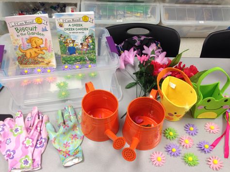 Spring/Garden Prop Box Plant And Gardening Preschool, Creative Curriculum Gardening Study, Plants And Gardening Preschool Theme, Flower Shop Prop Box Dramatic Play, Growing Gardens Toddler Theme, Spring Lesson Plans, Prop Box, Spring Lessons, Play Props