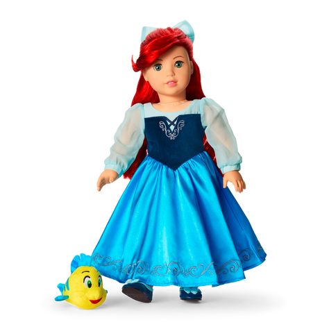 Disney Princess Ariel Day Dress, Flounder and Accessories | American Girl Wiki | Fandom Ariel Outfit, Disney Princess Gowns, Princess Ariel Dress, Ariel Doll, Disney Princess Tiana, Ariel Dress, Navy Flats, Disney Princess Ariel, Baby Doll Accessories