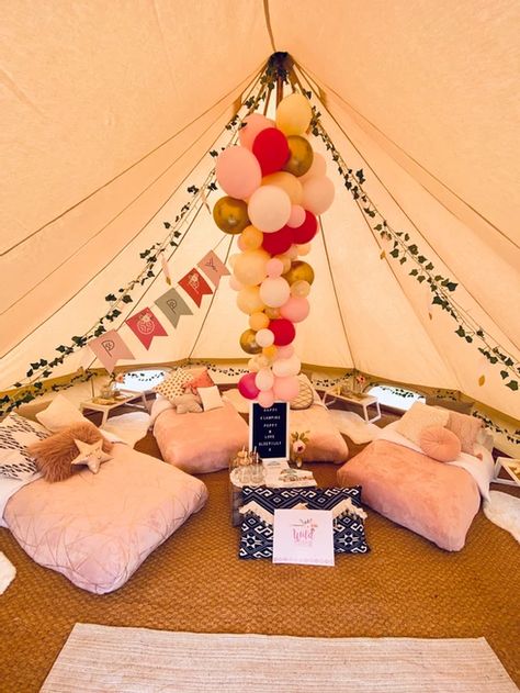 Yurt Birthday Party, Wedding Glamping Tents, Boho Glamping Party, Yurt Party, The Ultimate Sleepover, 50th Birthday Party Ideas, Ultimate Sleepover, Bell Tent Glamping, Glamping Birthday Party