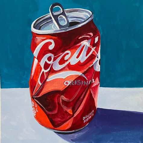 Crushed Can Painting, Coke Bottle Painting, Pop Can Drawing, Coke Can Art, Pill Bottle Painting, Coke Can Painting, Soda Can Painting, Coke Can Drawing, Iced Coffee Painting