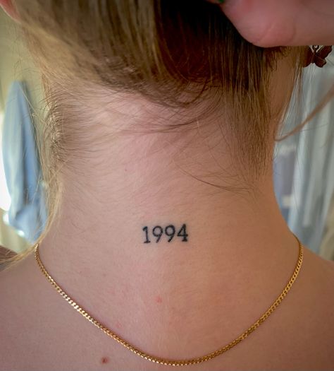 neck tattoo, 1994 1994 Aesthetic, Neck Tattoo Back, Behind The Neck Tattoos, Word Neck Tattoos, Tattoo Back Of Neck, Back Of Neck Tattoos For Women, Neck Tattoo Women, Tattoos Neck, Nape Tattoo